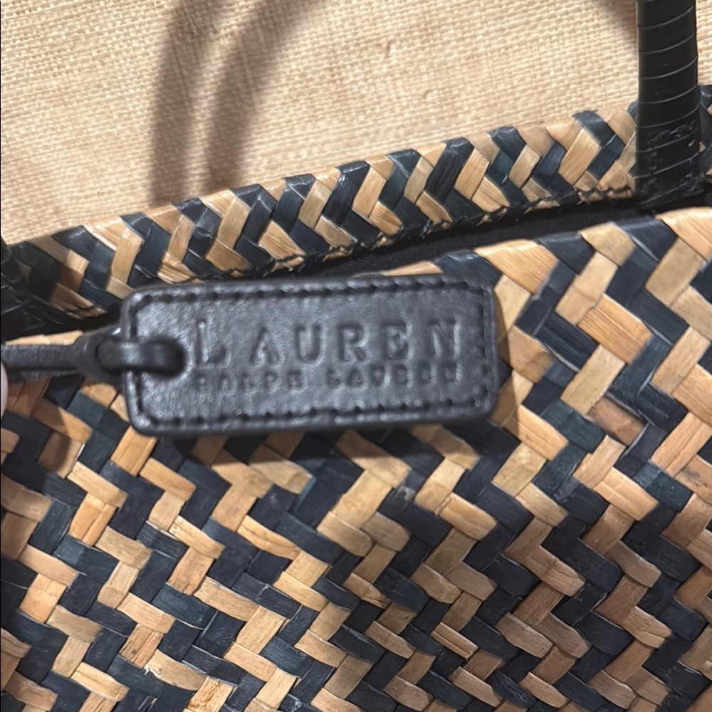 Lauren Ralph Lauren Navy and Tan Woven Tote Set - Picture 2 of 7